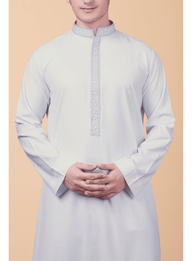 RUBY ISLAMIC CLOTHING Men's Saudi Arabic Thobe Jubba Dishdasha Long Sleeve Robe, kandura, Abaya Dress, kaftan Ramadan Dress Middle East Clothing (White) - Image 3